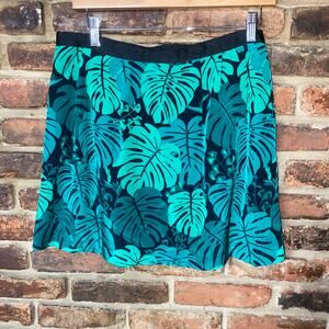 Banana Republic Black Green Palm Tree Print Mini Side-Zip Skirt Women's Size 10